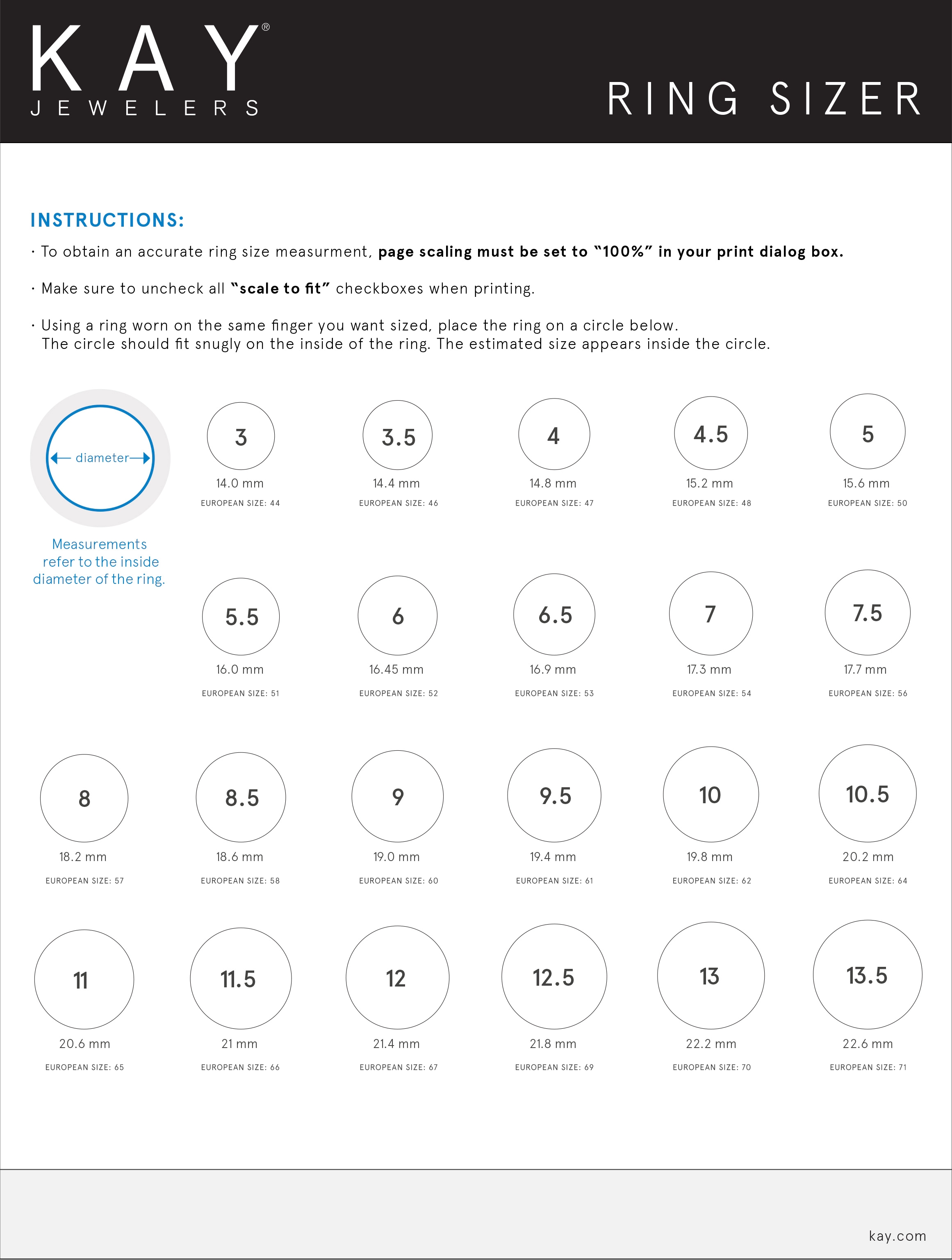 Printable Actual Size Ring Size Chart