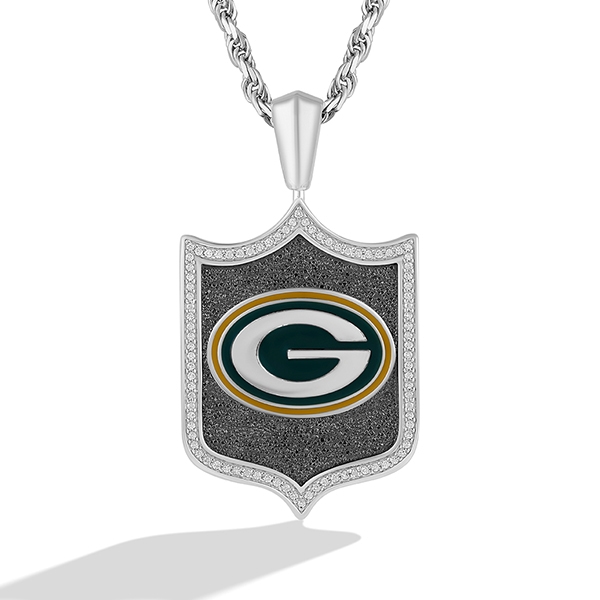 Fine 14K White Gold World Champion Green Bay Packers Diamond Enamel Pendant