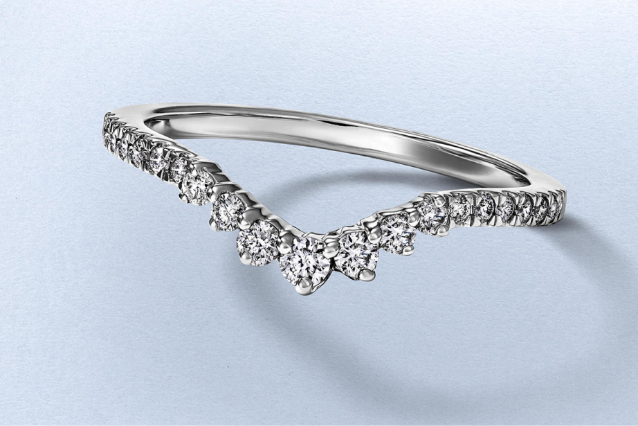 Kay diamond contour wedding band in sterling silver featuring graduated round-cut diamonds in a delicate curved design
