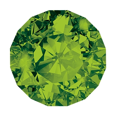 Image of a peridot with “August Peridot” in text on white background.