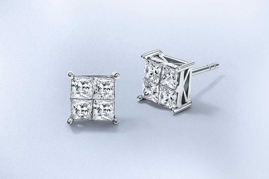Square-cut diamond earrings at KAY.