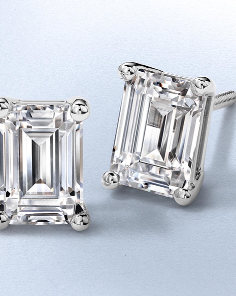White Gold Emerald-Cut Diamond Stud Earrings by KAY.