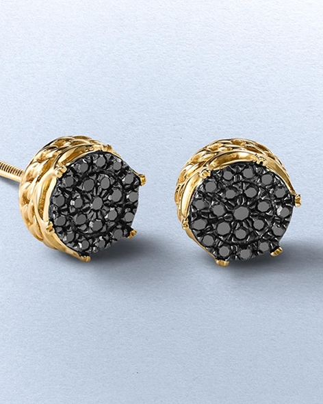 Yellow Gold Black Diamond Earrings for Him by KAY.