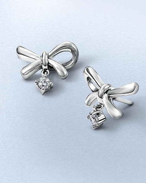 Sterling Silver Diamond Bow Earrings by KAY.