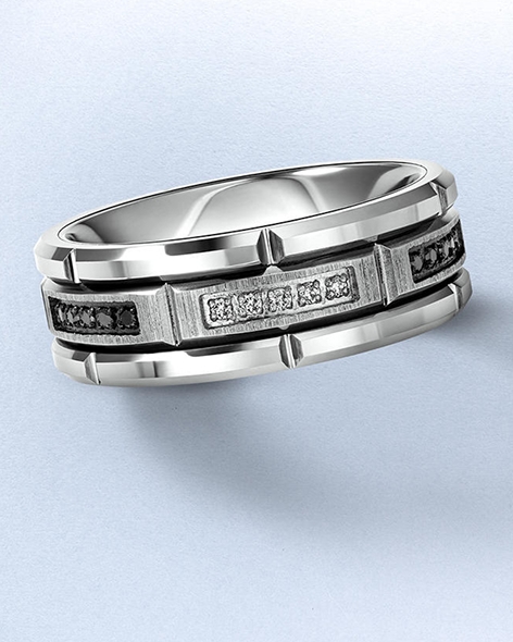 Tungsten Black and White Diamond Men's Ring by KAY.