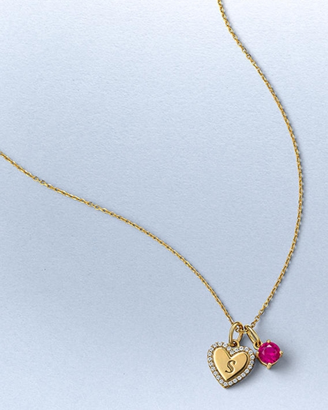 Personalized Heart Initial Necklace with Birthstone Accents by KAY.