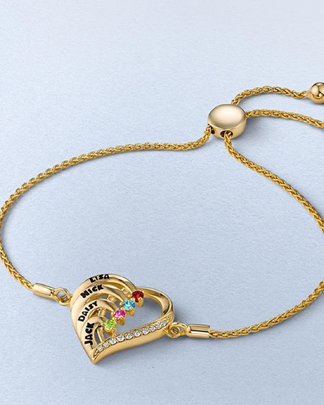 Personalized Heart Necklace with Engraving and Gemstone Accents in Yellow Gold by KAY.
