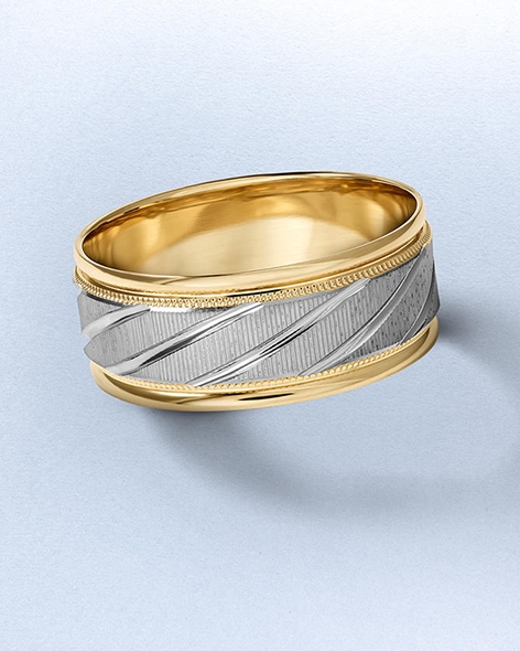Yellow Gold Men's Diagonal Groove Wedding Band by KAY.