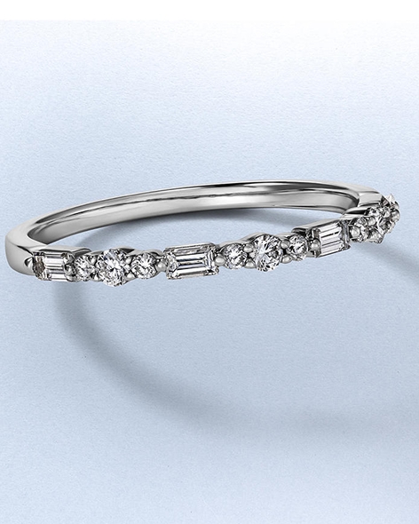 White Gold Emerald and Round-Cut Diamond Wedding Band by KAY.