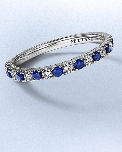 White Gold Blue-Sapphire and Diamond Wedding Band by KAY.