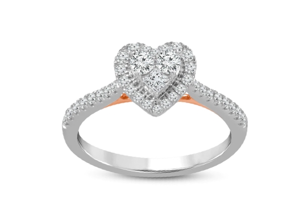 A Heart-shaped diamond in a halo setting