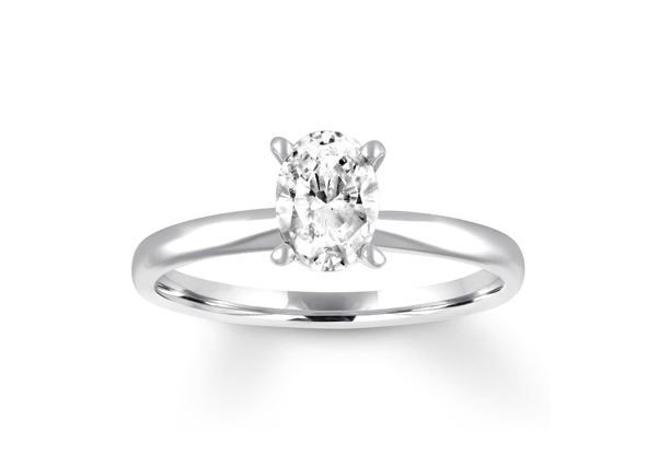 An oval-cut engagement ring in a solitaire setting