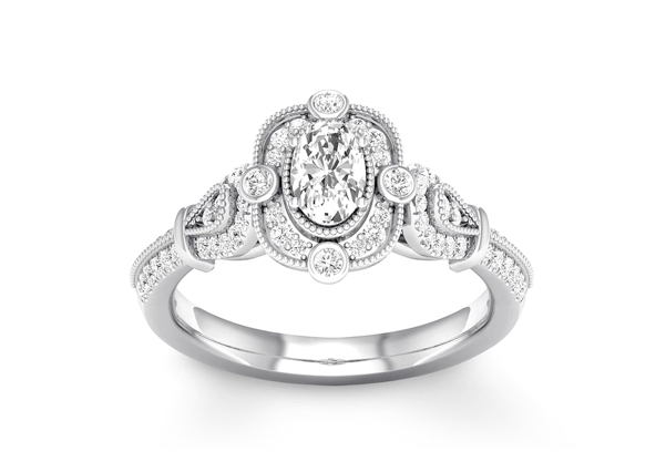 An oval-cut engagement ring in a unique setting