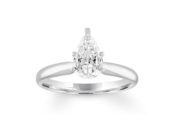 A pear shaped engagement ring in a solitaire setting