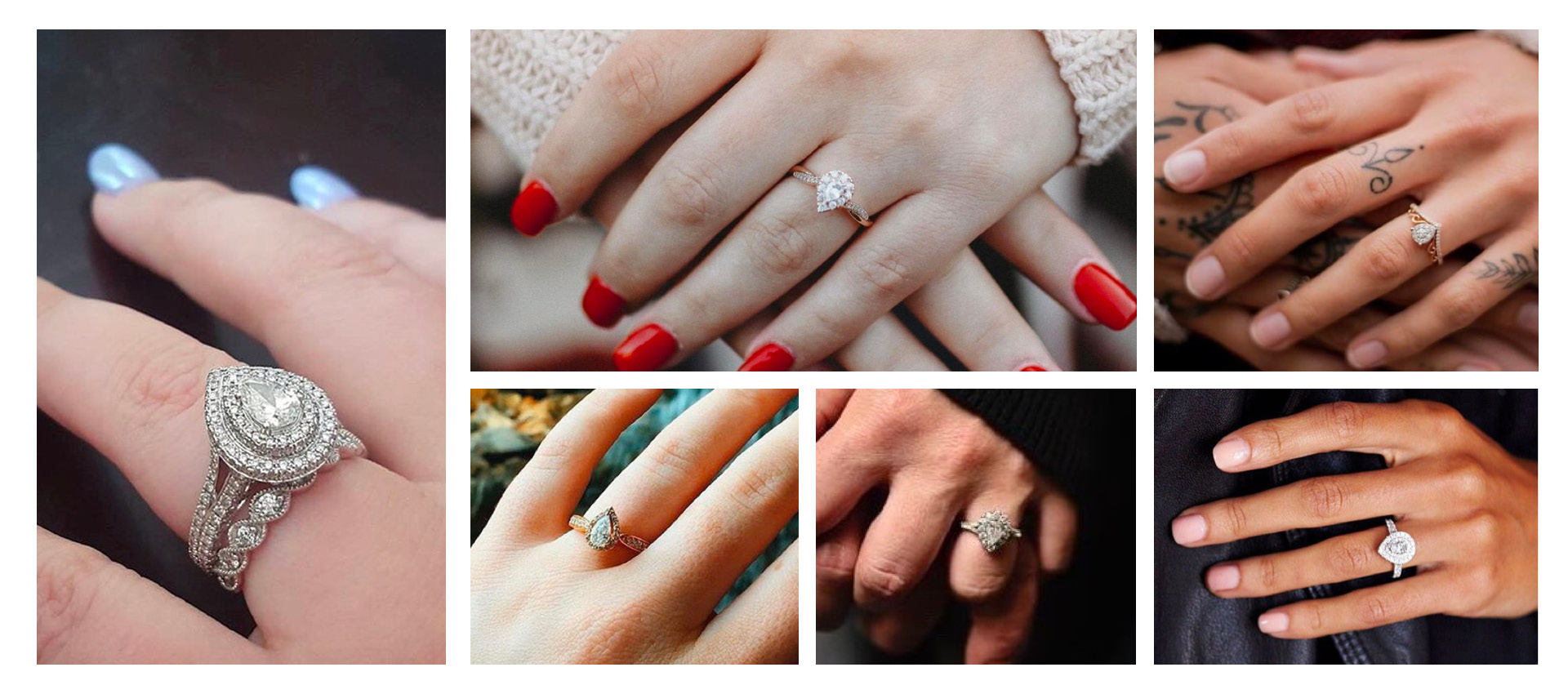 KAY customers showing off their pear-shaped diamond engagement rings