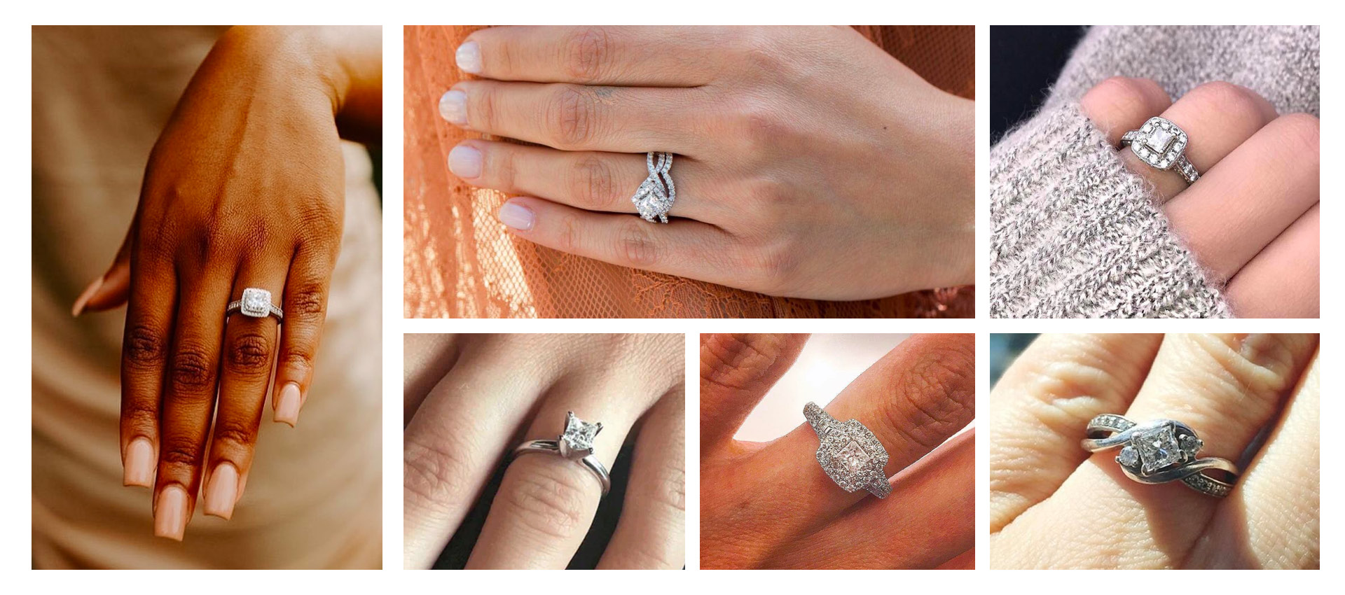 KAY customers show off their princess-cut diamond engagement rings