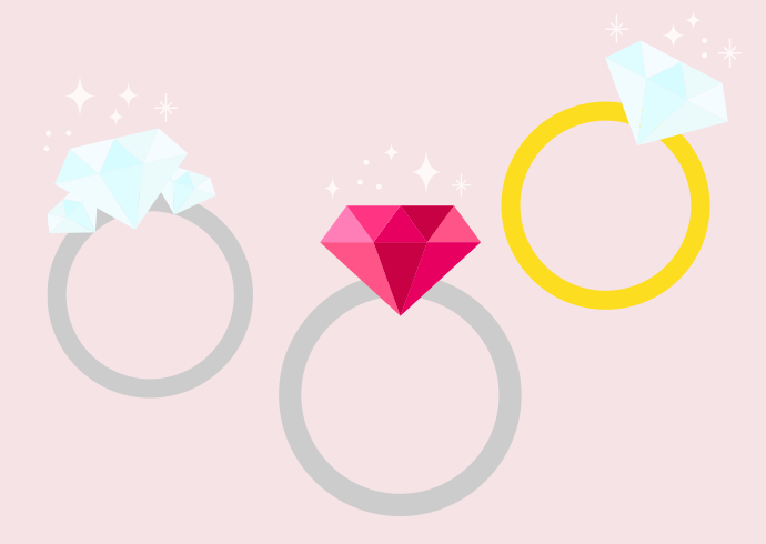 Iconography of three different engagement ring styles