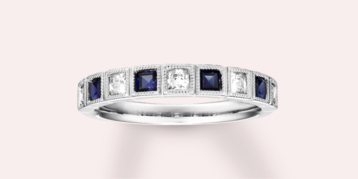 Women's blue saphhire and diamond wedding band