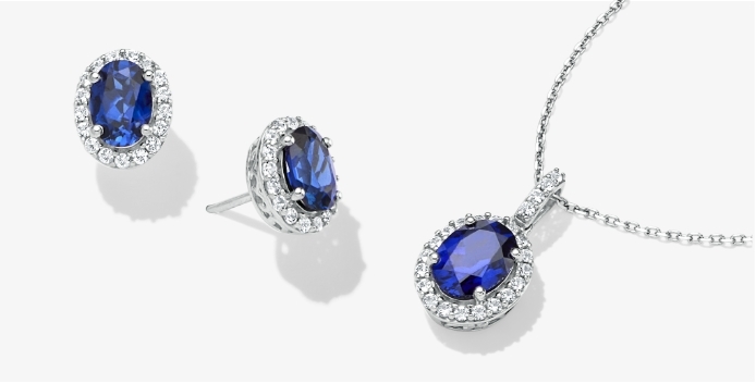 Image of sapphire earrings and necklaces