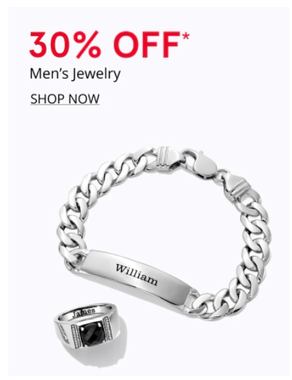 30% Off* Men's Jewelry