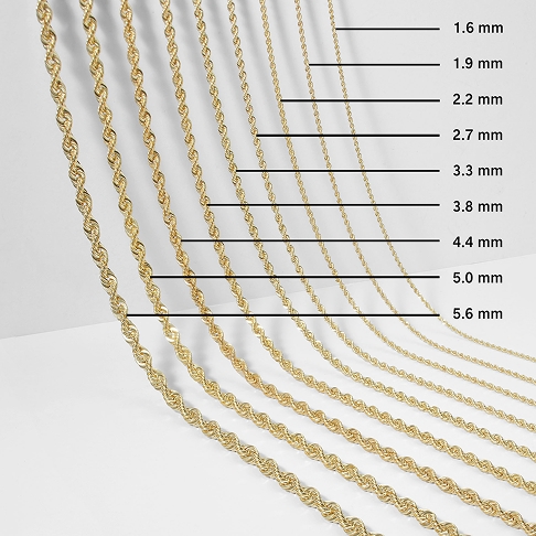 Nine chains of varying width ranging from 1.6mm to 5.6mm.