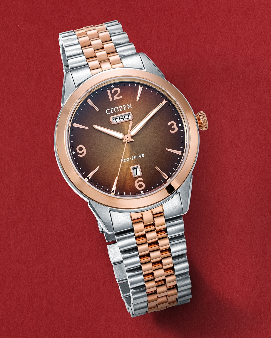 A two-tone, silver and rose gold, watch by Citizen, from KAY.