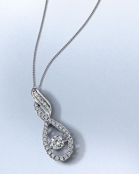 A silver chain necklace with a diamond looping pendant from KAY.