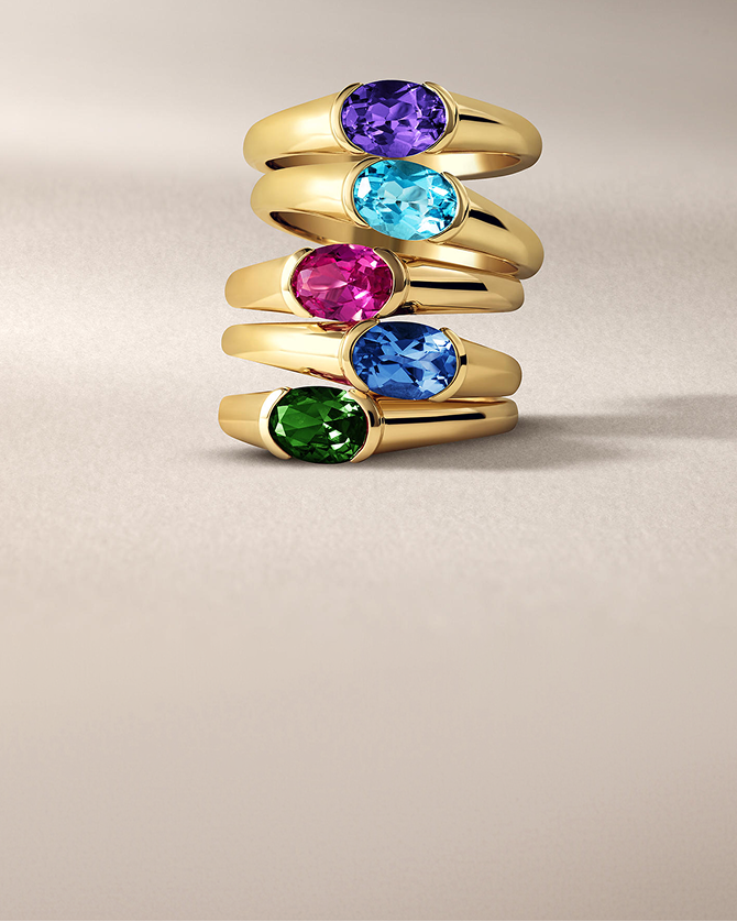 A set of birthstone stacking rings from KAY.