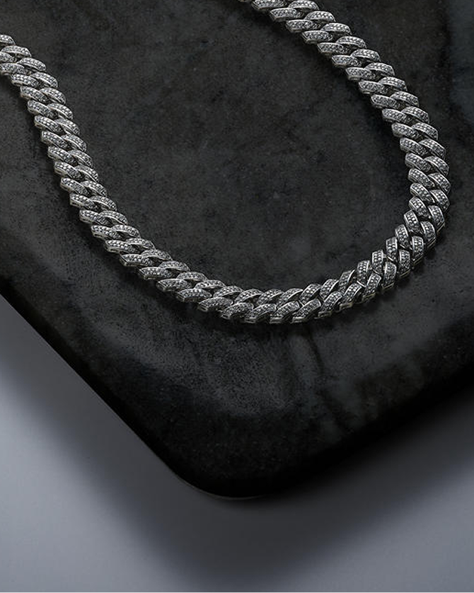 A stainless steel cuban chain from KAY.