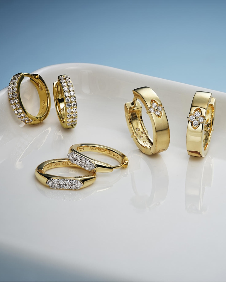 Three pairs of gold earrings from KAY.
