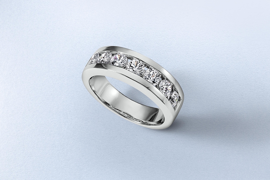 A white gold wedding band from KAY.