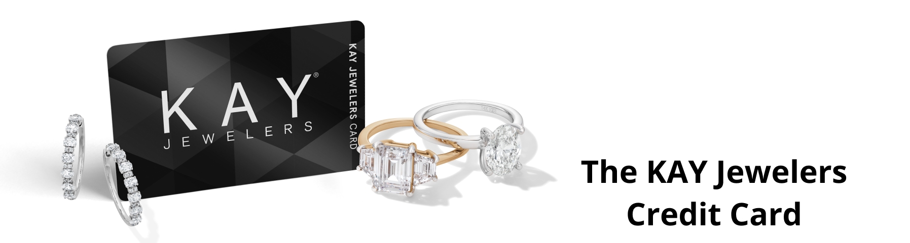 Image of Kay Jewelers Credit Card next to earrings and two rings