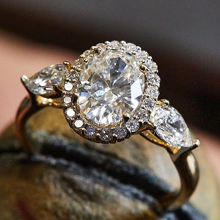 Close up of engagement ring in vice