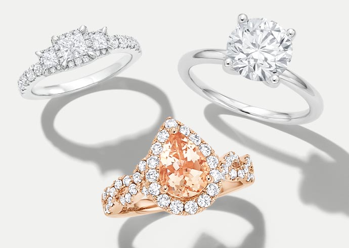 A set of four KAY engagement rings featuring a variety of unique styles