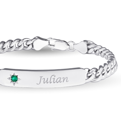 Image of personalized bracelet with Julian engraving and emerald gemstone