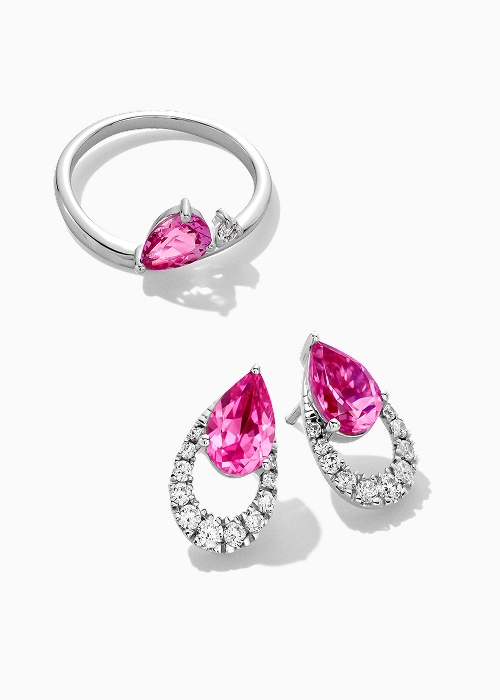 Pink gemstone ring and earring set