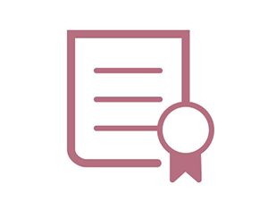 Pink icon of a certificate on a white background