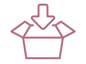 Pink icon of a box on white background