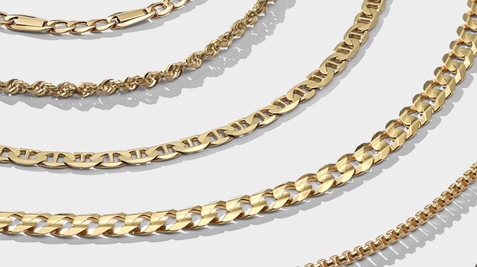 Image of various yellow gold chain necklaces