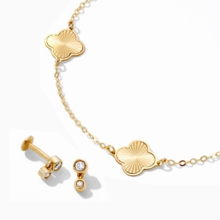 A set of Gold earrings and a necklace.