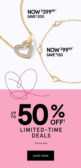 Heart necklace now $399.99 save $200. Heart bracelet now $99.99 save $130. Up to 50% Off Limited Time Deals. Exclusions Apply.
