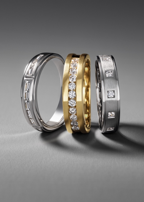 Yellow gold and white gold wedding and anniversary rings