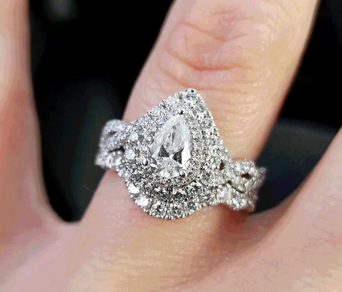 Engagement Ring -Pear Shape Vintage Engagement Ring Setting trillion side  stones 2.4 tcw in Platinum-ES896PSPL
