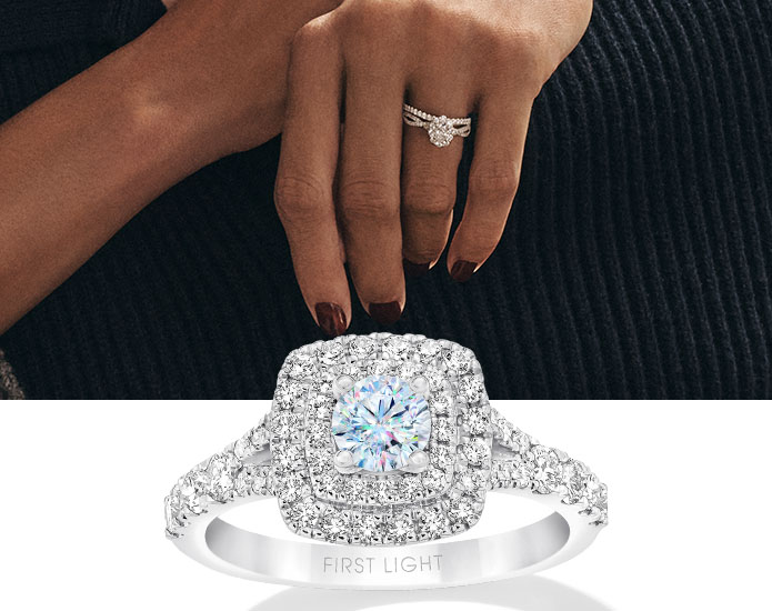 kay jewelers 14k white gold princess cut halo engagement ring | eBay