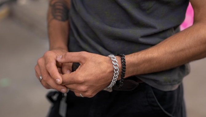 Man decked out in trendy men's jewelry from KAY