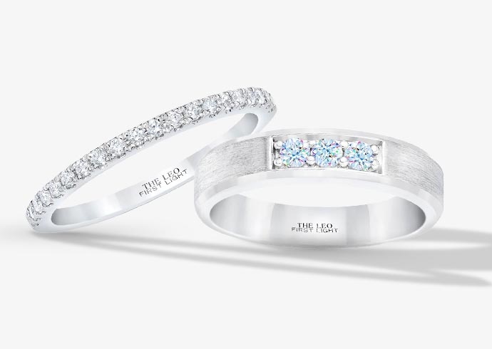 Shop these matching LEO First Light wedding bands