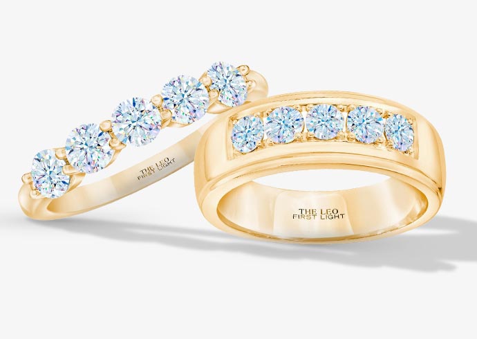 Shop these matching LEO First Light wedding bands