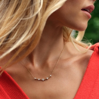 Woman wearing diamond Milestones necklace from KAY