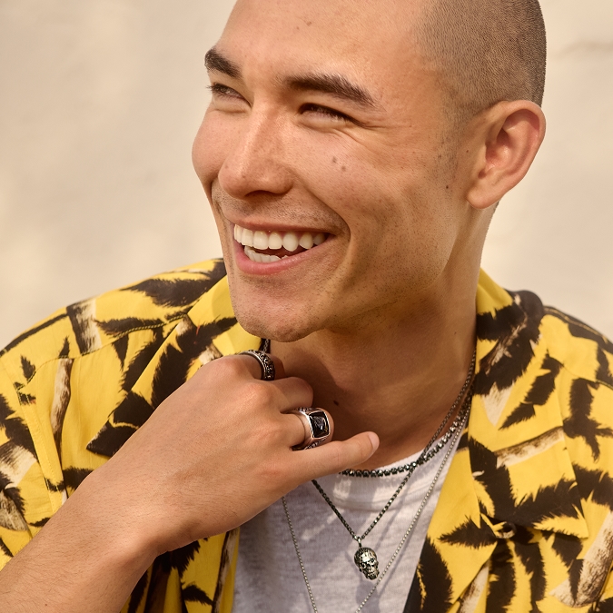 Man decked out in trendy men's jewelry from KAY