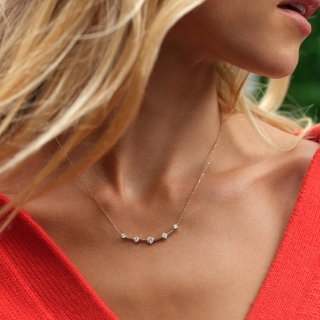 Woman wearing diamond Milestones necklace from KAY